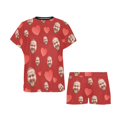 Custom Heart Multi-Color Pajamas | Personalized Women's Short Pajama Set Valentine's Day Gift