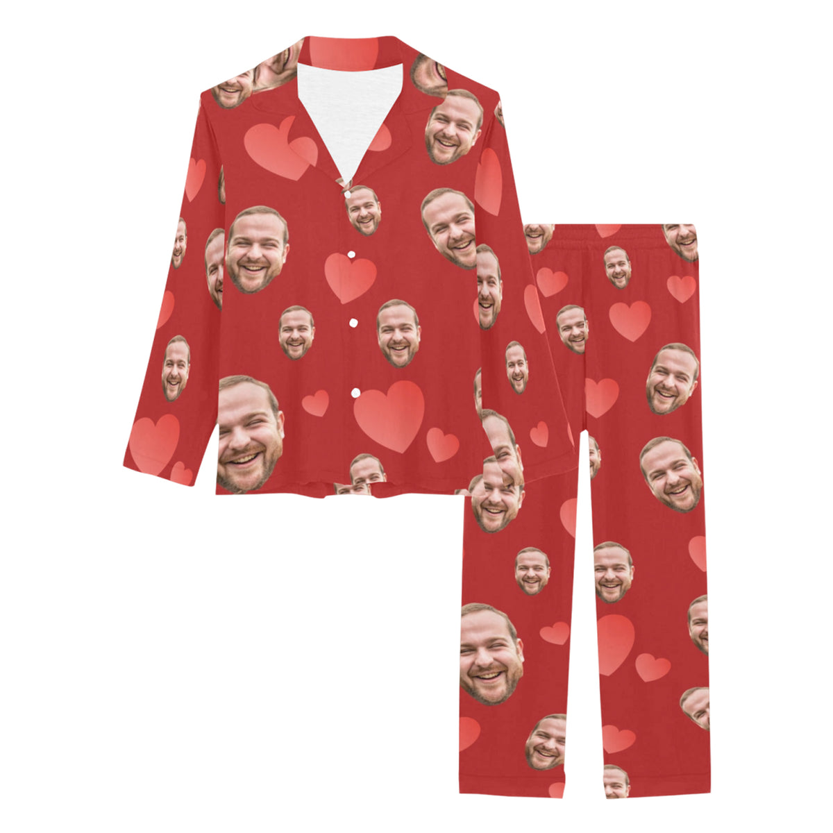 Custom Heart Multi-Color Pajamas | Personalized Women's Long Pajama Set Birthday Gift