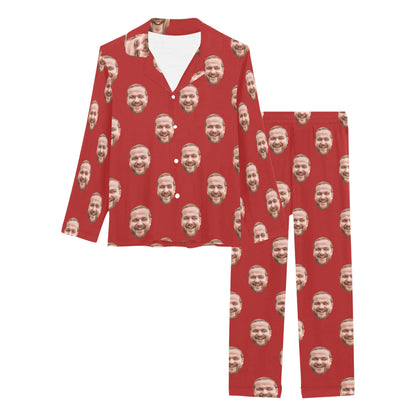 Custom Husband/Boyfriend Face Pajamas | Personalized Women's Long Pajama Set Christmas Gift