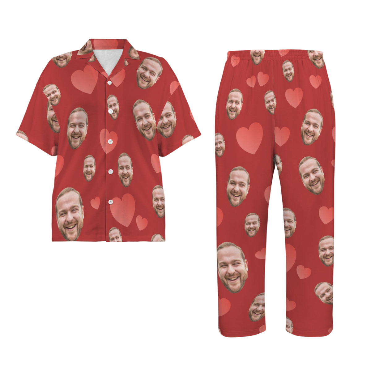 Custom Heart Multi-Color Pajamas | Personalized Women's V-Neck Pajama Set Christmas Gift