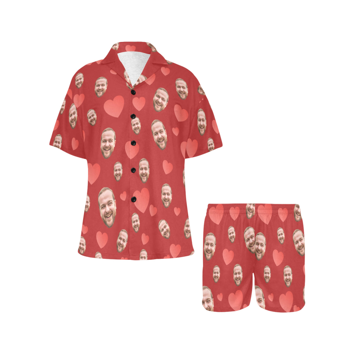 Custom Heart Multi-Color Pajamas | Personalized Women's V-Neck Short Pajama Set Gift for Her