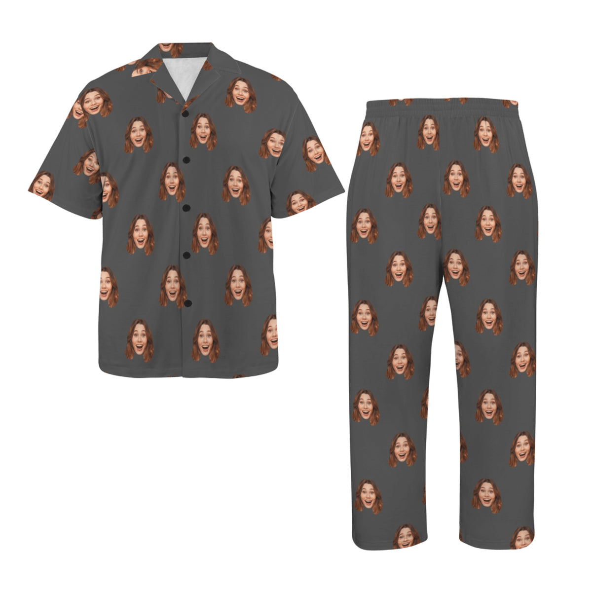 Custom Husband/Boyfriend Face Pajamas | Personalized Men's V-Neck Pajama Set Anniversary Gift