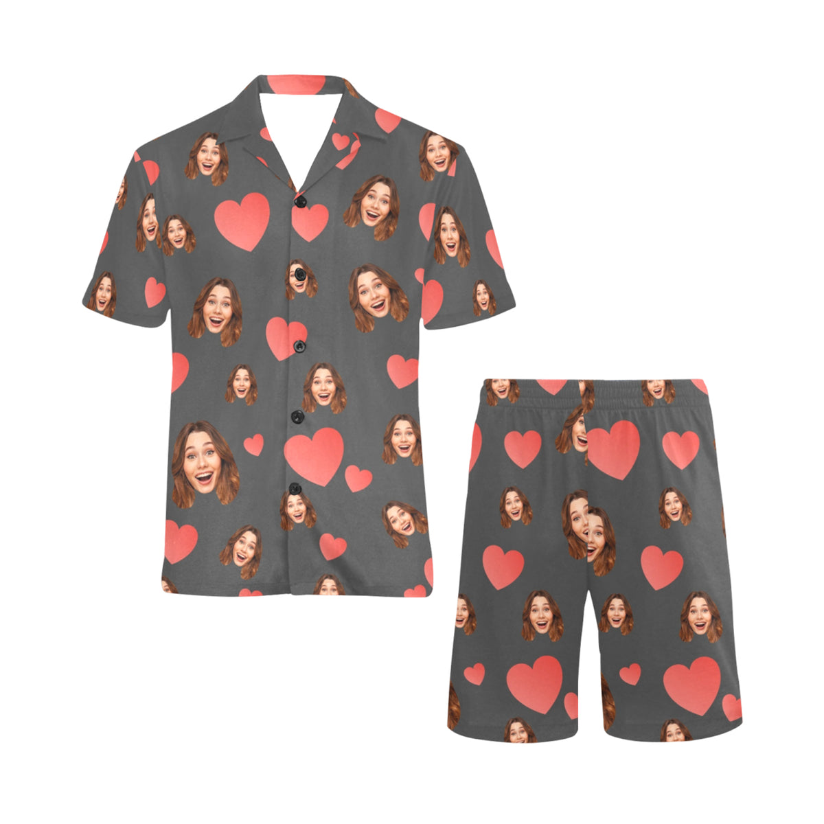 Custom Heart Multi-Color Pajamas | Personalized Men's V-Neck Short Pajama Set Gift for Him
