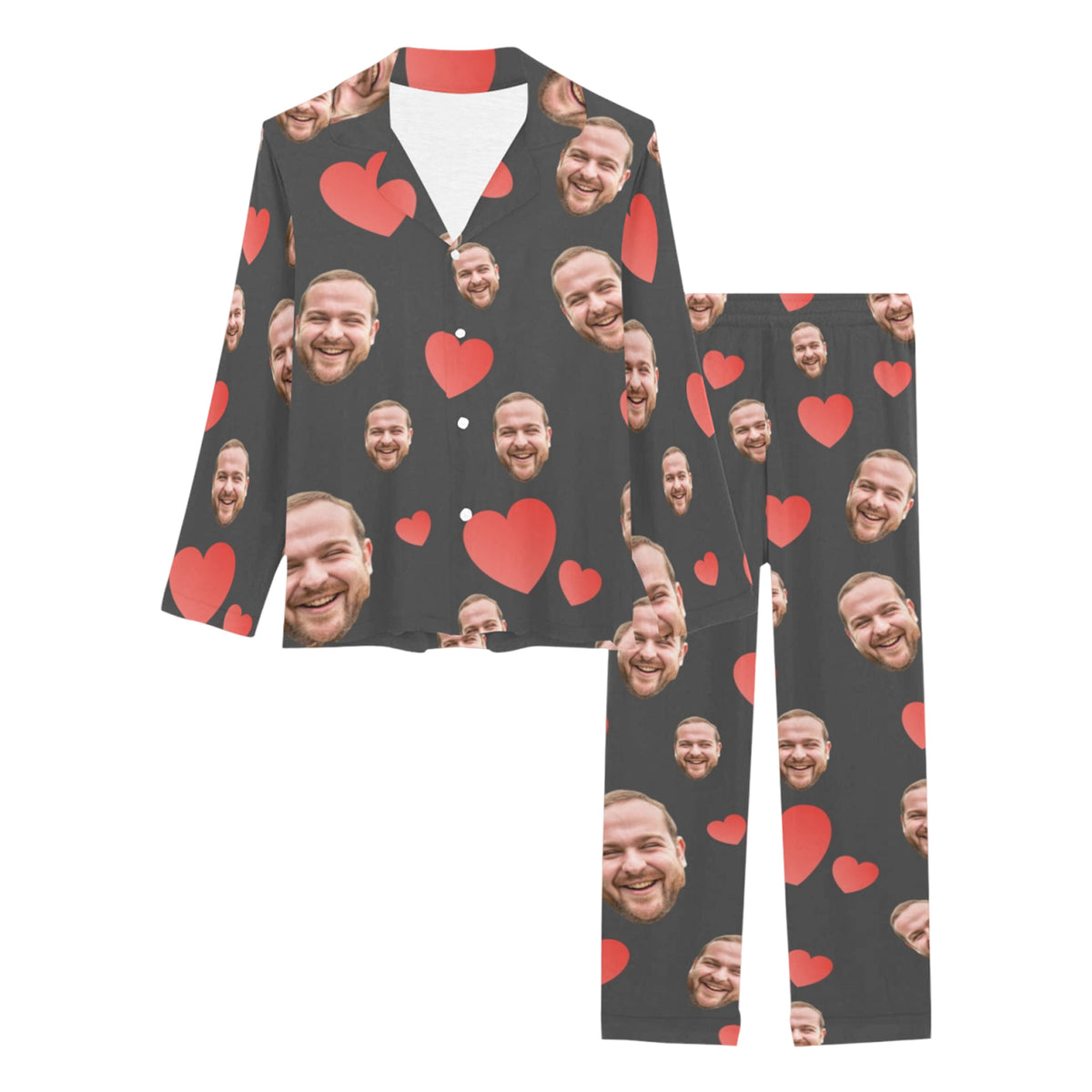 Custom Heart Multi-Color Pajamas | Personalized Women's Long Pajama Set Birthday Gift