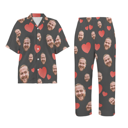 Custom Heart Multi-Color Pajamas | Personalized Women's V-Neck Pajama Set Christmas Gift