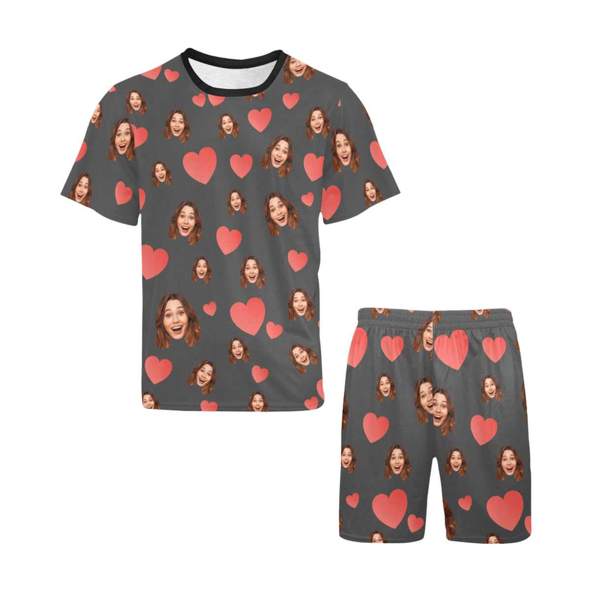 Custom Heart Multi-Color Pajamas | Personalized Men's Short Pajama Set Valentine's Day Present