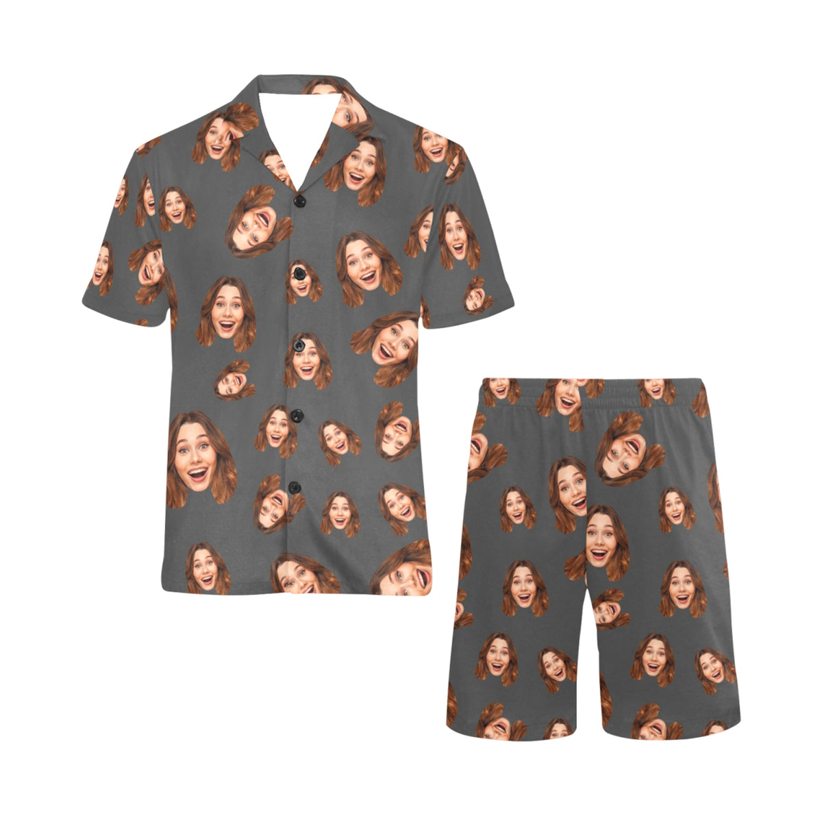 Custom Face Multi-Color Pajamas | Personalized Men's V-Neck Short Pajama Set Gift for Husband/Boyfriend