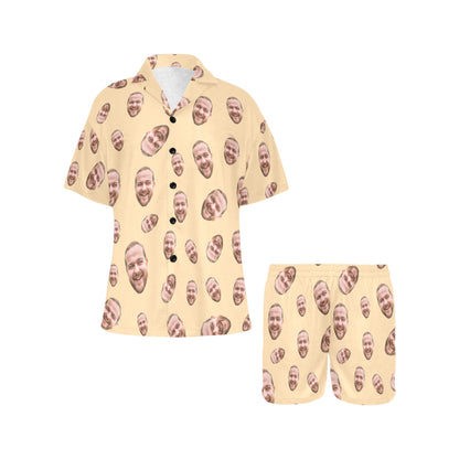 Custom Face Multi-Color Pajamas | Personalized Women's V-Neck Short Pajama Set Gift for Mom/Dad