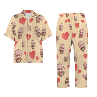 Custom Heart Multi-Color Pajamas | Personalized Women's V-Neck Pajama Set Christmas Gift