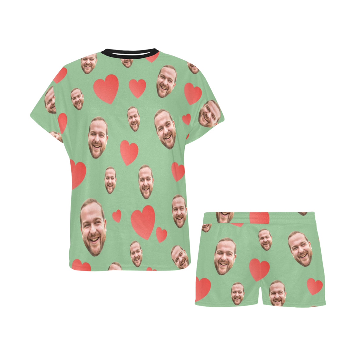 Custom Heart Multi-Color Pajamas | Personalized Women's Short Pajama Set Valentine's Day Gift