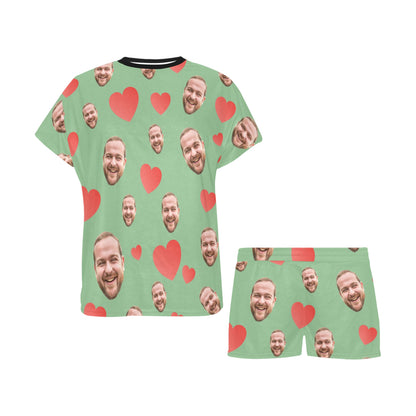 Custom Heart Multi-Color Pajamas | Personalized Women's Short Pajama Set Valentine's Day Gift