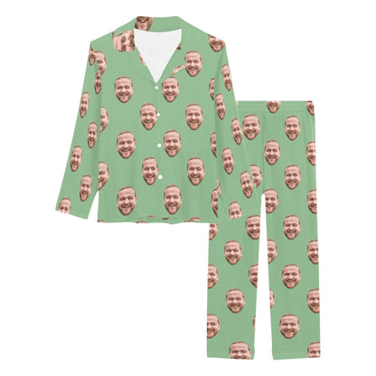 Custom Husband/Boyfriend Face Pajamas | Personalized Women's Long Pajama Set Christmas Gift