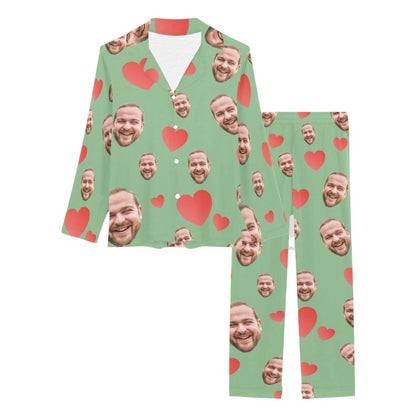 Custom Heart Multi-Color Pajamas | Personalized Women's Long Pajama Set Birthday Gift
