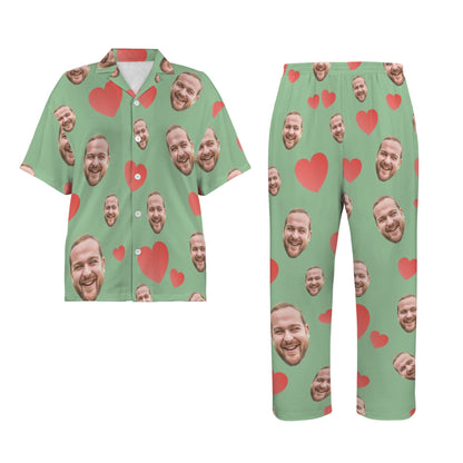 Custom Heart Multi-Color Pajamas | Personalized Women's V-Neck Pajama Set Christmas Gift