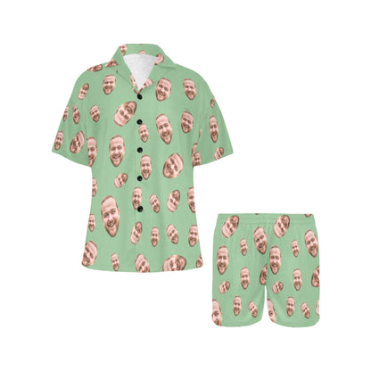 Custom Face Multi-Color Pajamas | Personalized Women's V-Neck Short Pajama Set Gift for Mom/Dad