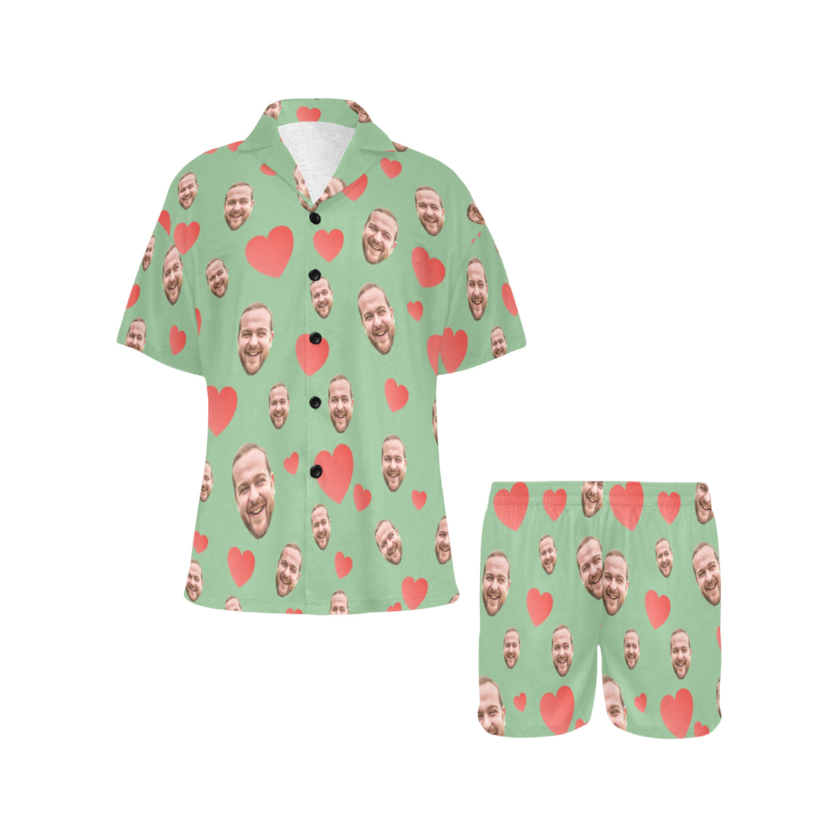 Custom Heart Multi-Color Pajamas | Personalized Women's V-Neck Short Pajama Set Gift for Her