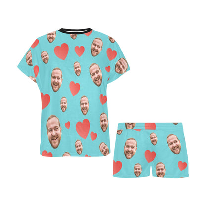 Custom Heart Multi-Color Pajamas | Personalized Women's Short Pajama Set Valentine's Day Gift