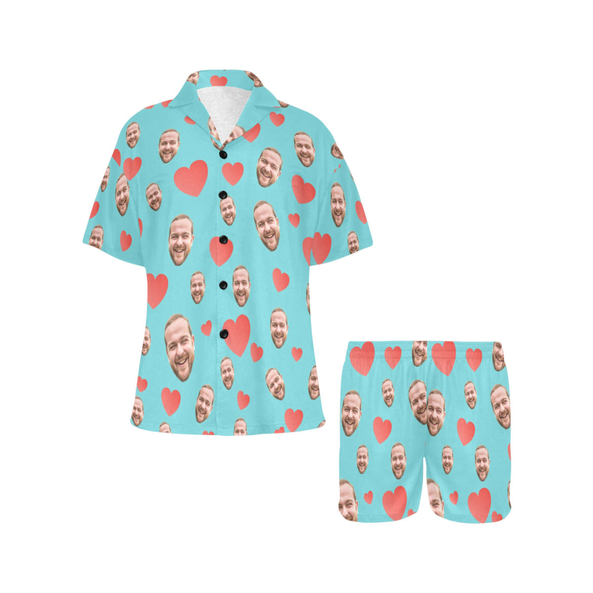 Custom Heart Multi-Color Pajamas | Personalized Women's V-Neck Short Pajama Set Gift for Her