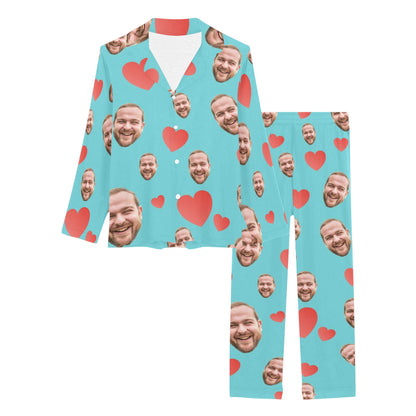 Custom Heart Multi-Color Pajamas | Personalized Women's Long Pajama Set Birthday Gift