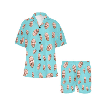Custom Face Multi-Color Pajamas | Personalized Women's V-Neck Short Pajama Set Gift for Mom/Dad