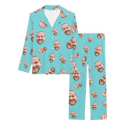 Custom Face Multi-Color Pajamas | Personalized Women's Long Pajama Set Party Gift