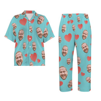 Custom Heart Multi-Color Pajamas | Personalized Women's V-Neck Pajama Set Christmas Gift