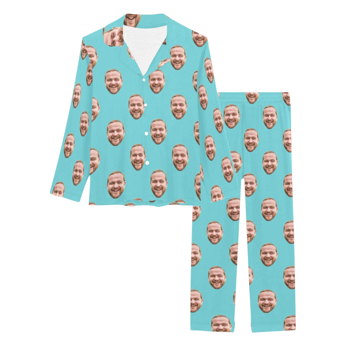 Custom Husband/Boyfriend Face Pajamas | Personalized Women's Long Pajama Set Christmas Gift