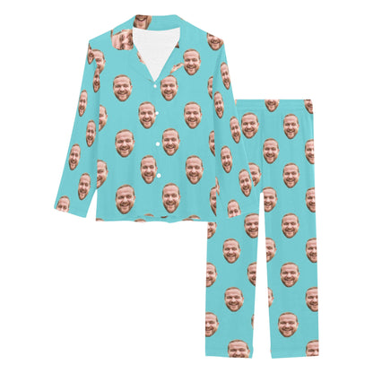 Custom Husband/Boyfriend Face Pajamas | Personalized Women's Long Pajama Set Christmas Gift