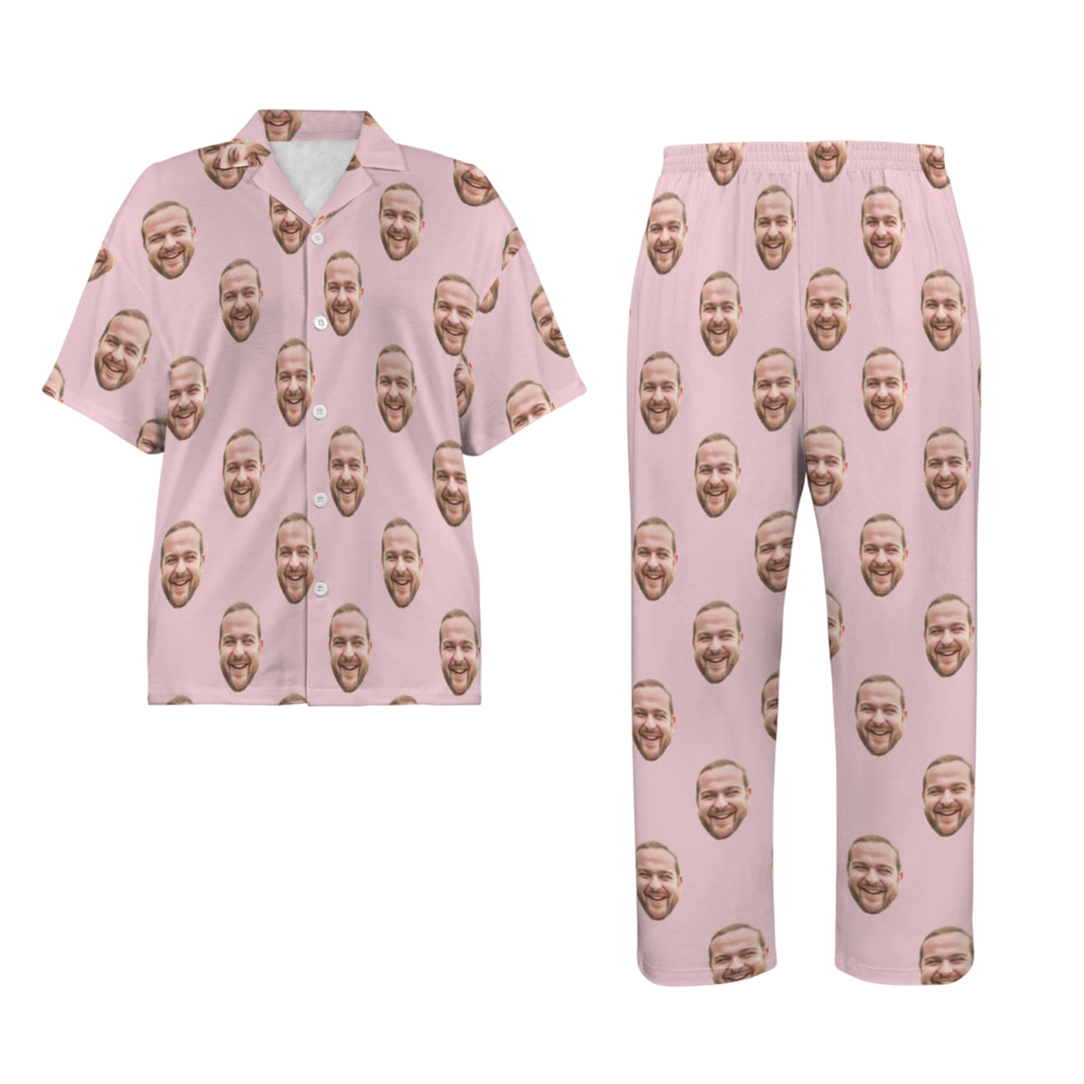 Custom Husband/Boyfriend Face Pajamas | Personalized Women's V-Neck Pajama Set Anniversary Gift
