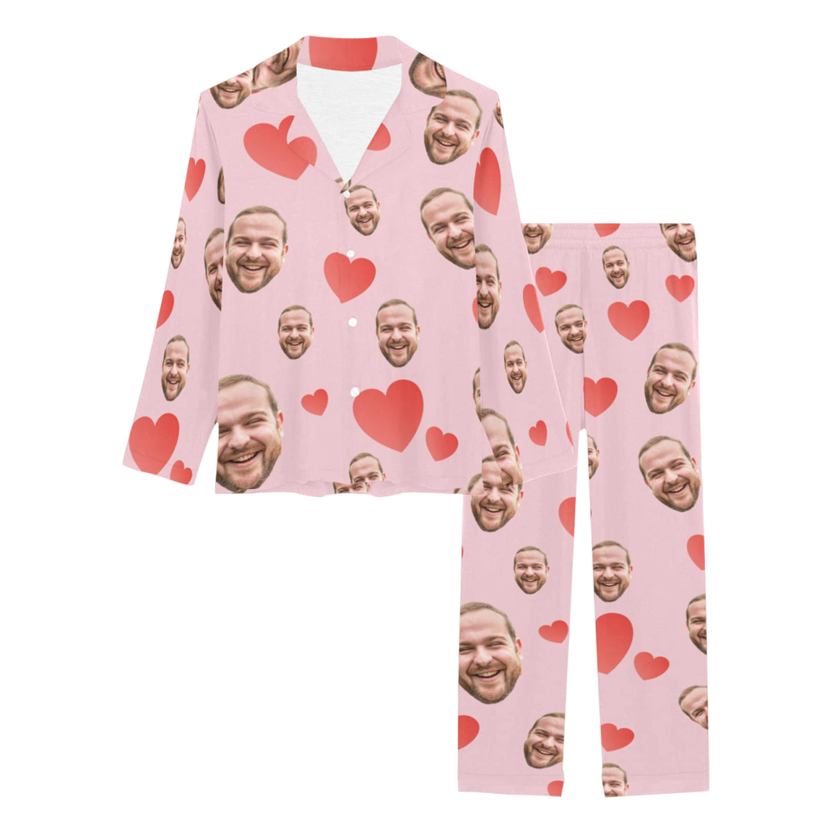 Custom Heart Multi-Color Pajamas | Personalized Women's Long Pajama Set Birthday Gift