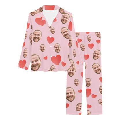 Custom Heart Multi-Color Pajamas | Personalized Women's Long Pajama Set Birthday Gift