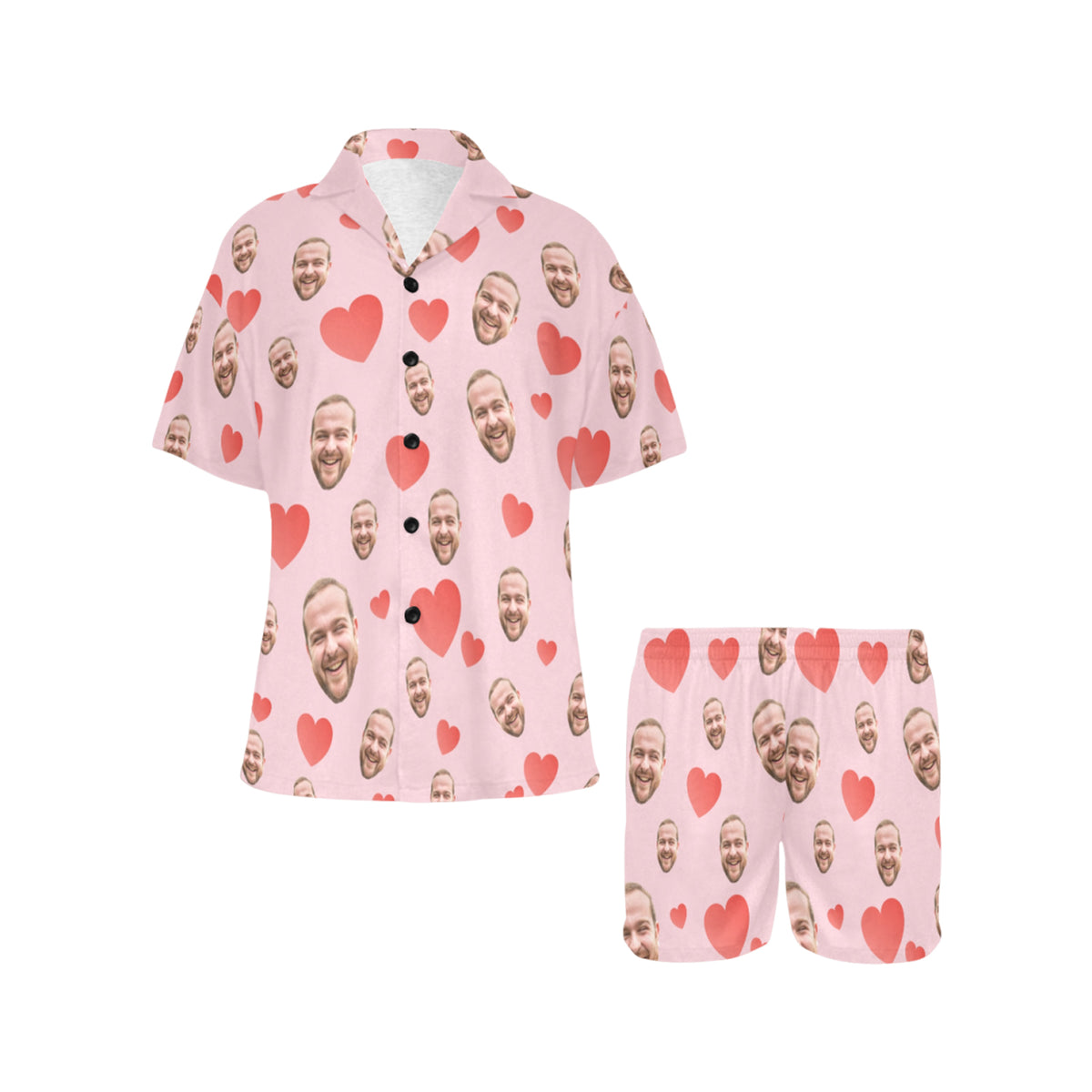 Custom Heart Multi-Color Pajamas | Personalized Women's V-Neck Short Pajama Set Gift for Her