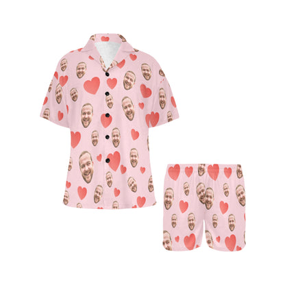 Custom Heart Multi-Color Pajamas | Personalized Women's V-Neck Short Pajama Set Gift for Her
