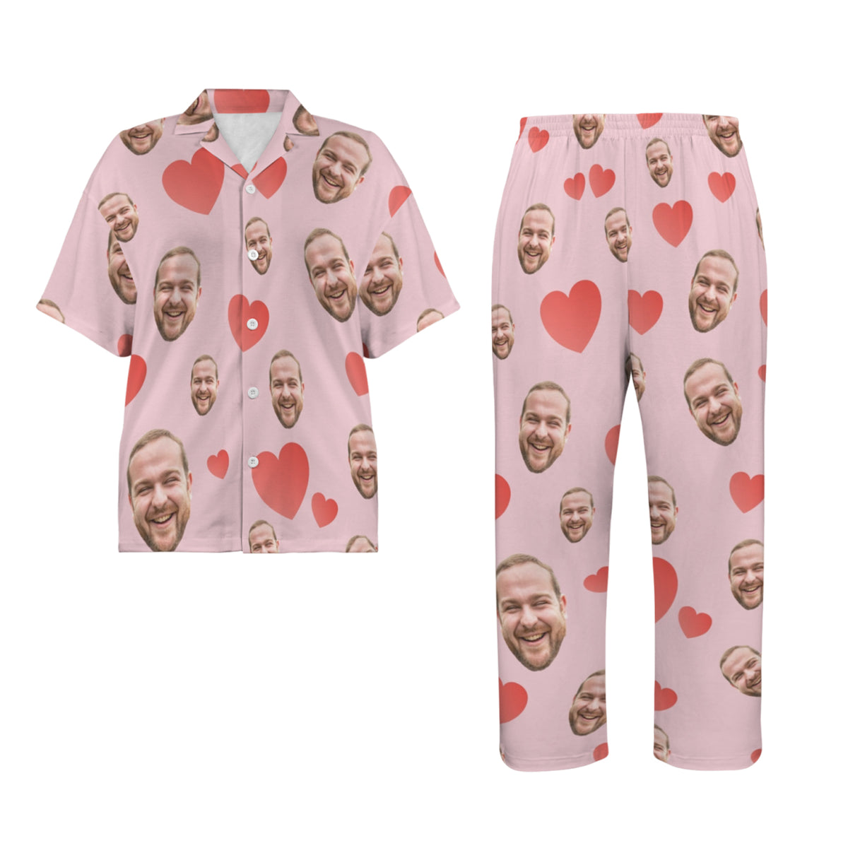 Custom Heart Multi-Color Pajamas | Personalized Women's V-Neck Pajama Set Christmas Gift