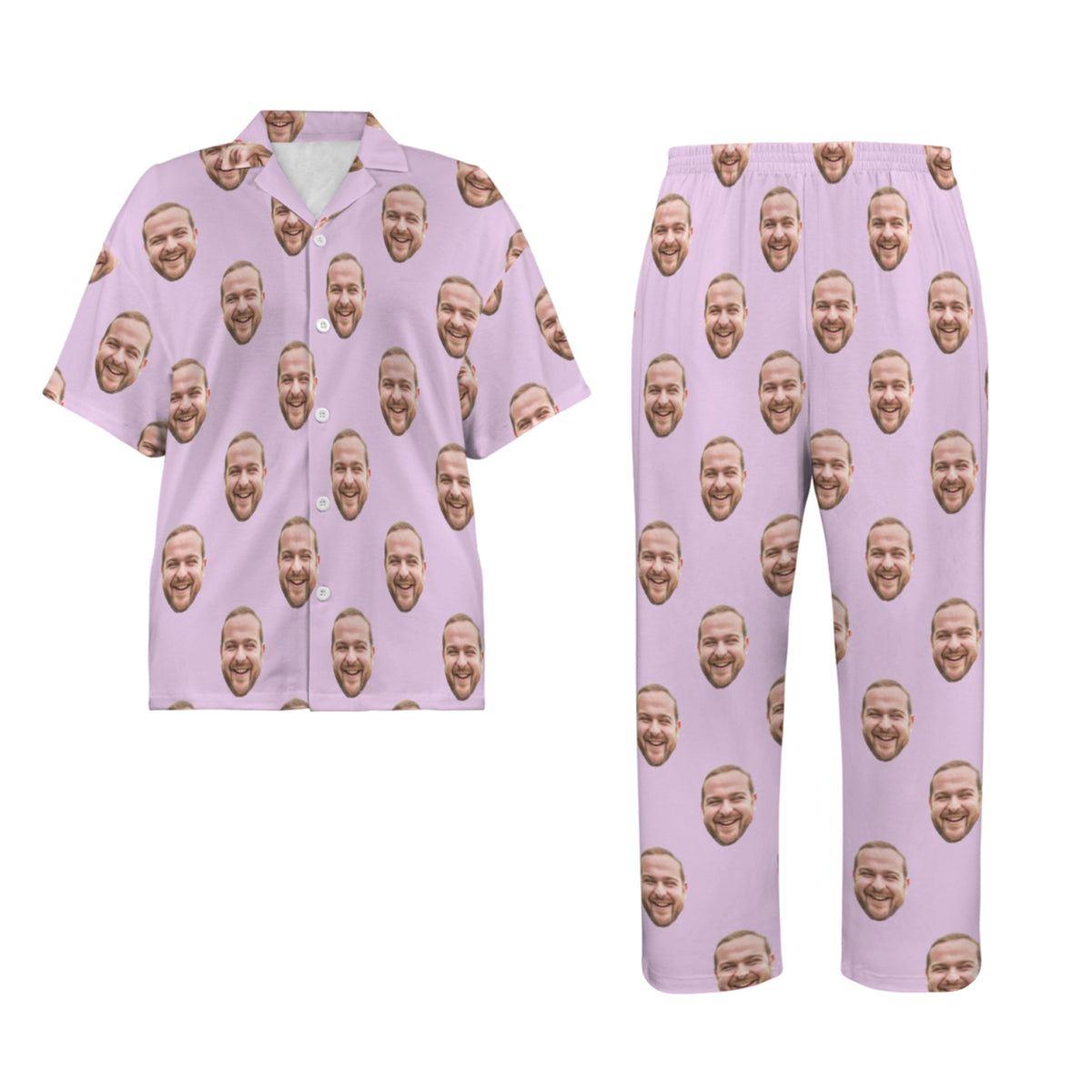 Custom Husband/Boyfriend Face Pajamas | Personalized Women's V-Neck Pajama Set Anniversary Gift