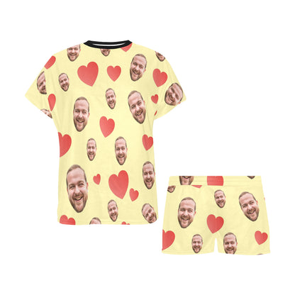 Custom Heart Multi-Color Pajamas | Personalized Women's Short Pajama Set Valentine's Day Gift