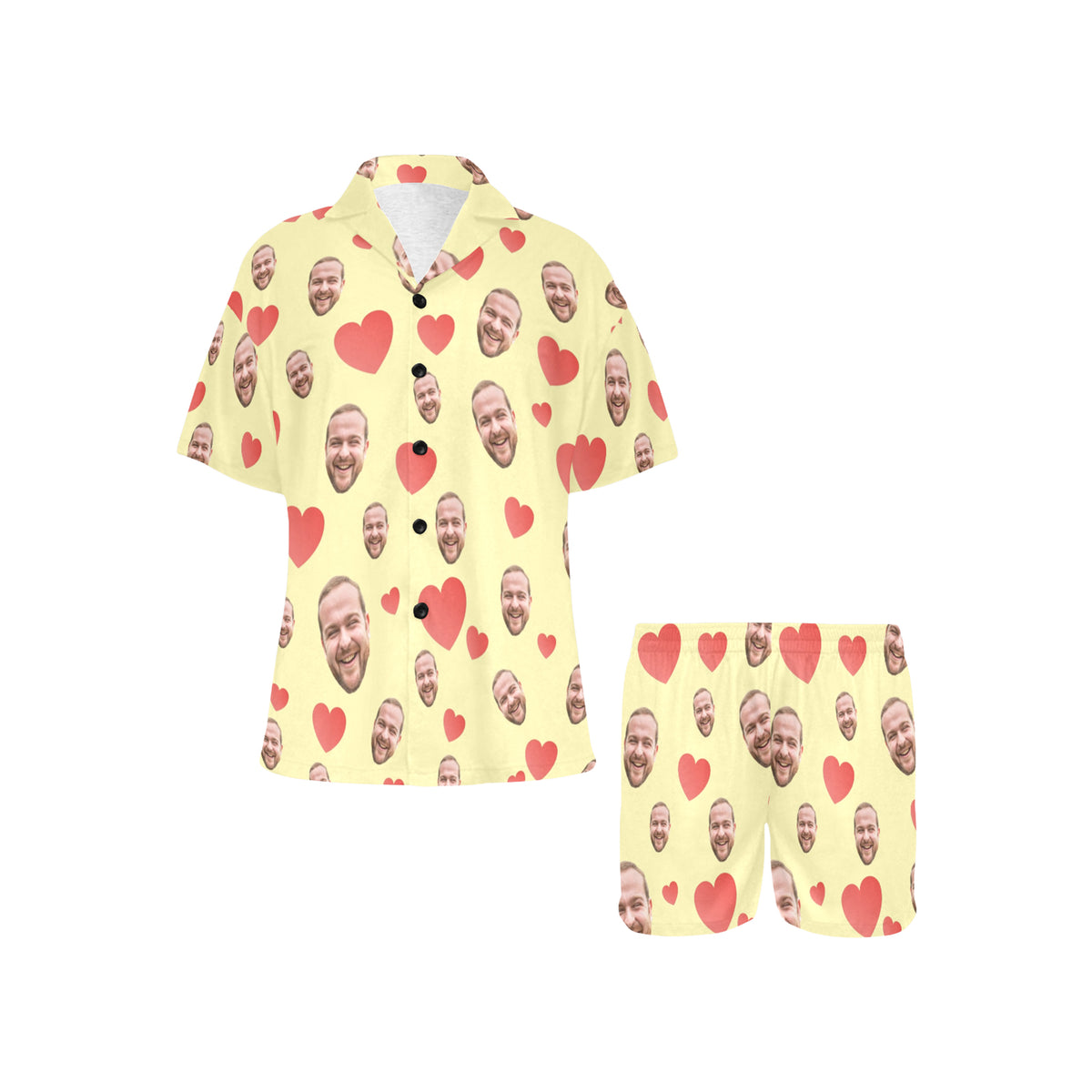 Custom Heart Multi-Color Pajamas | Personalized Women's V-Neck Short Pajama Set Gift for Her