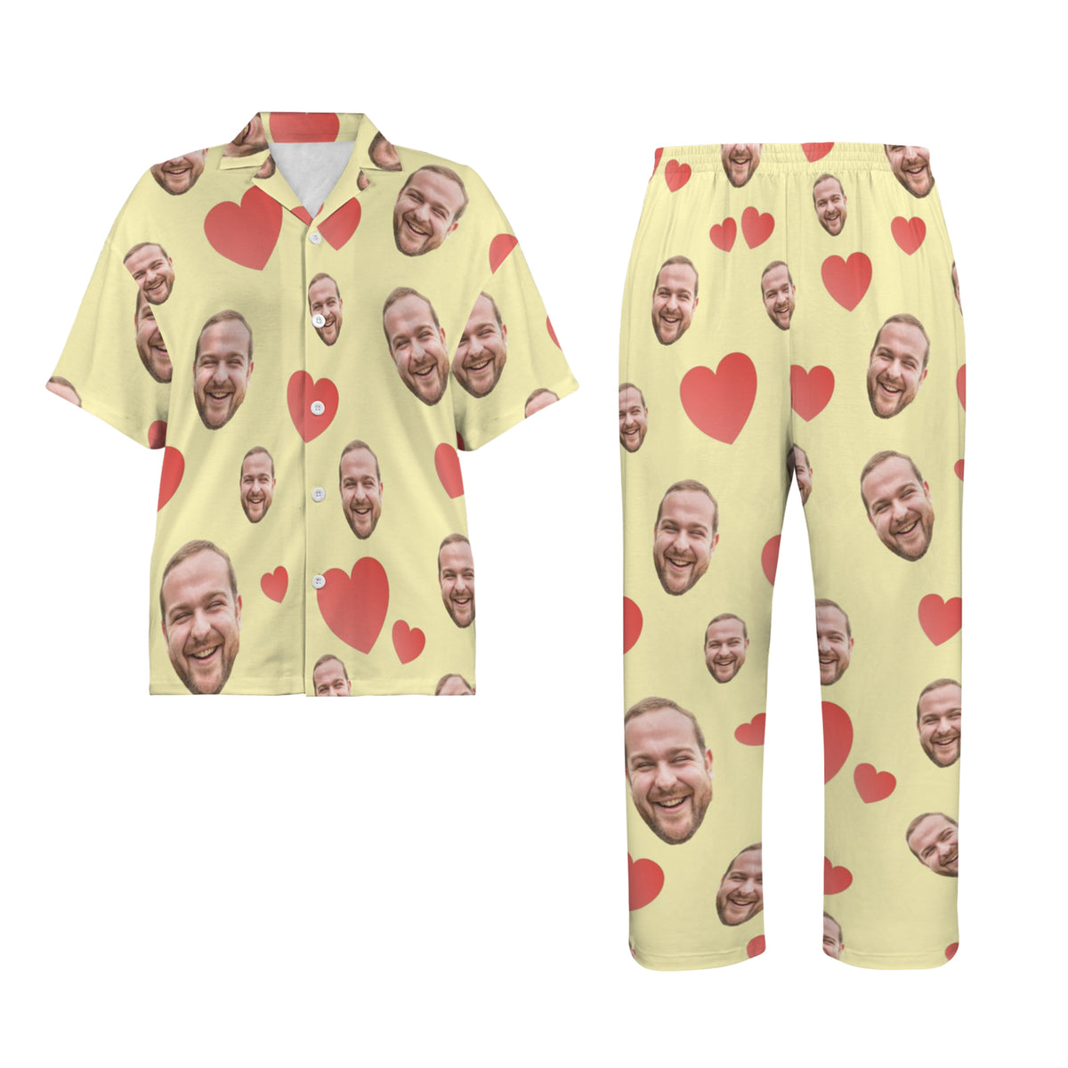 Custom Heart Multi-Color Pajamas | Personalized Women's V-Neck Pajama Set Christmas Gift