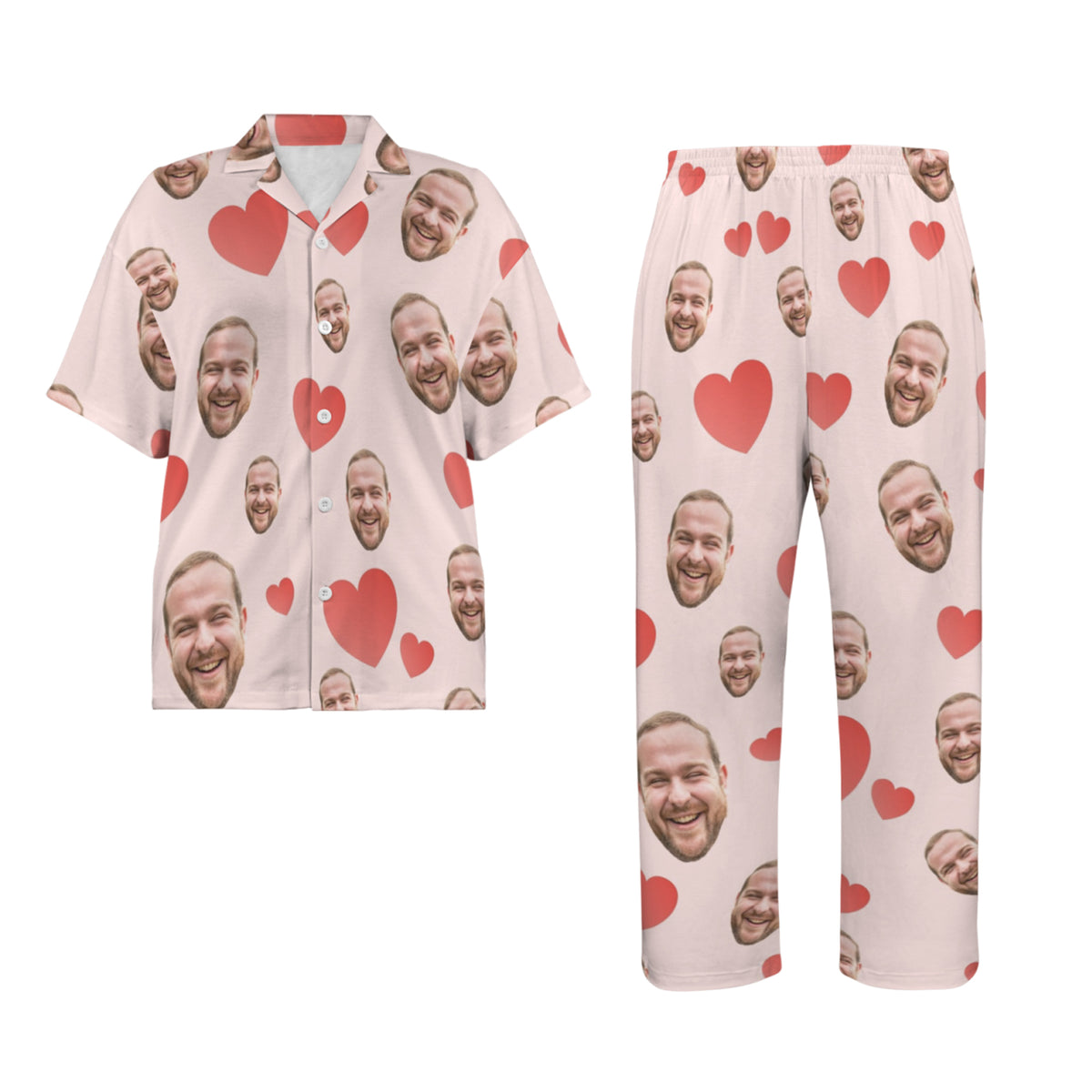 Custom Heart Multi-Color Pajamas | Personalized Women's V-Neck Pajama Set Christmas Gift