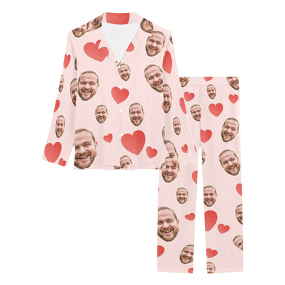 Custom Heart Multi-Color Pajamas | Personalized Women's Long Pajama Set Birthday Gift