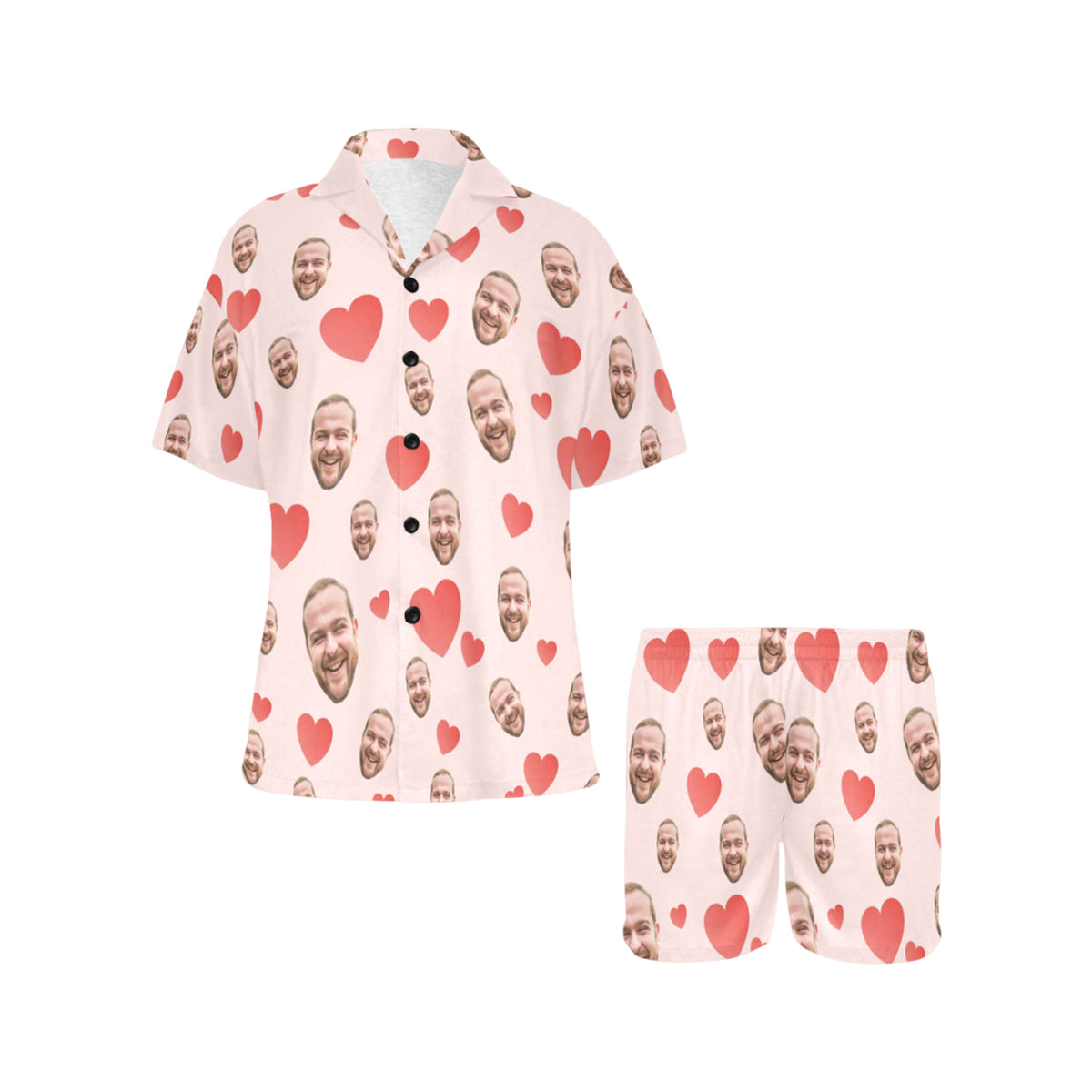 Custom Heart Multi-Color Pajamas | Personalized Women's V-Neck Short Pajama Set Gift for Her