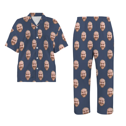 Custom Husband/Boyfriend Face Pajamas | Personalized Women's V-Neck Pajama Set Anniversary Gift