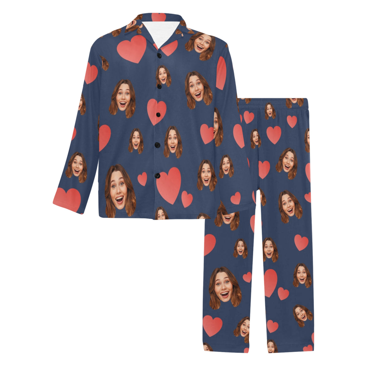 Custom Heart Multi-Color Pajamas | Personalized Men's Long Pajama Set Birthday Gift