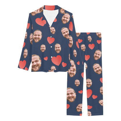 Custom Heart Multi-Color Pajamas | Personalized Women's Long Pajama Set Birthday Gift