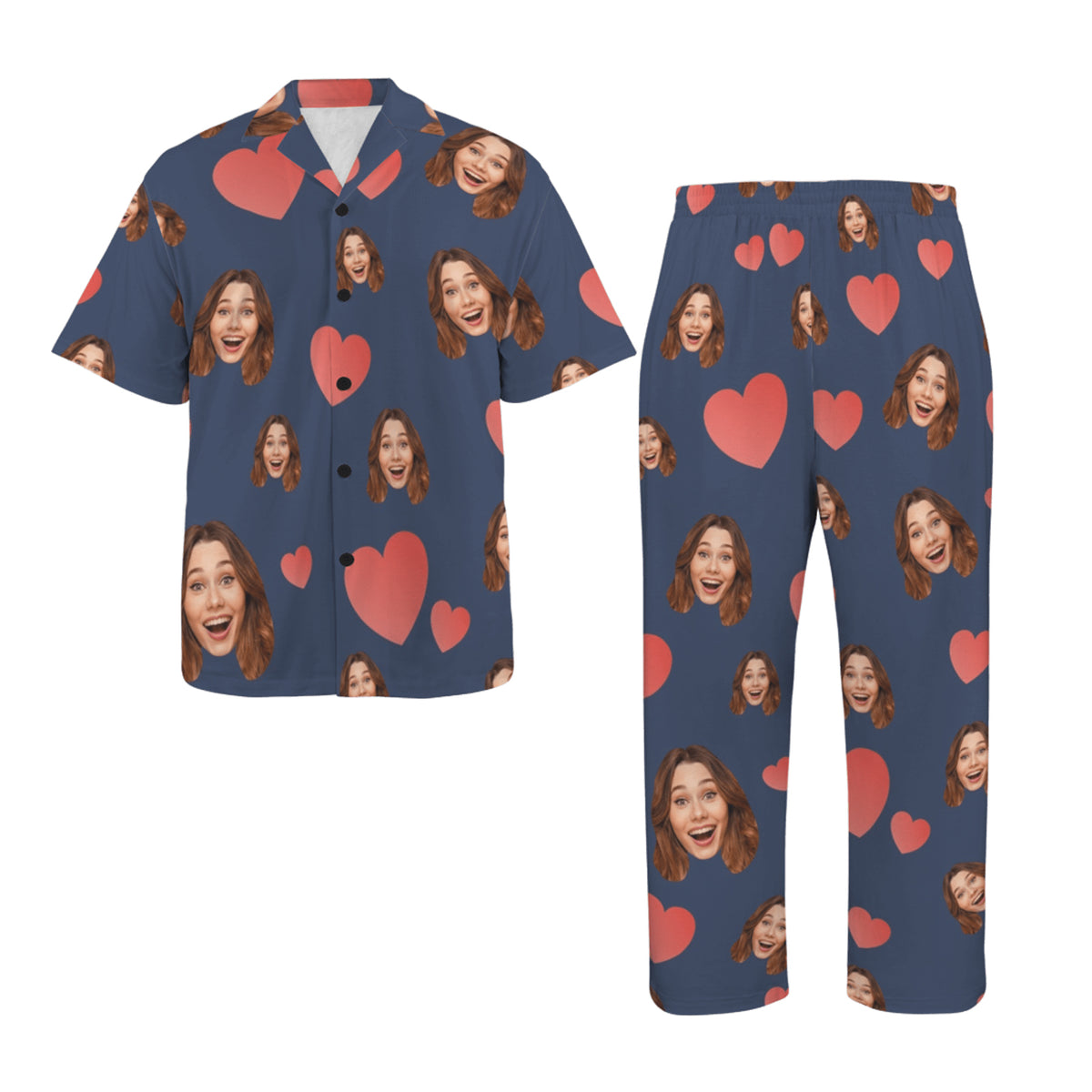 Custom Heart Multi-Color Pajamas | Personalized Men's V-Neck Pajama Set Anniversary Gift