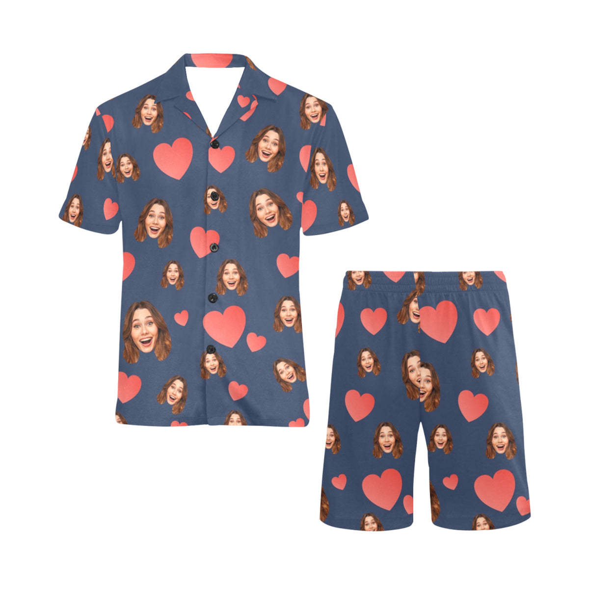 Custom Heart Multi-Color Pajamas | Personalized Men's V-Neck Short Pajama Set Gift for Him