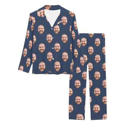 Custom Husband/Boyfriend Face Pajamas | Personalized Women's Long Pajama Set Christmas Gift