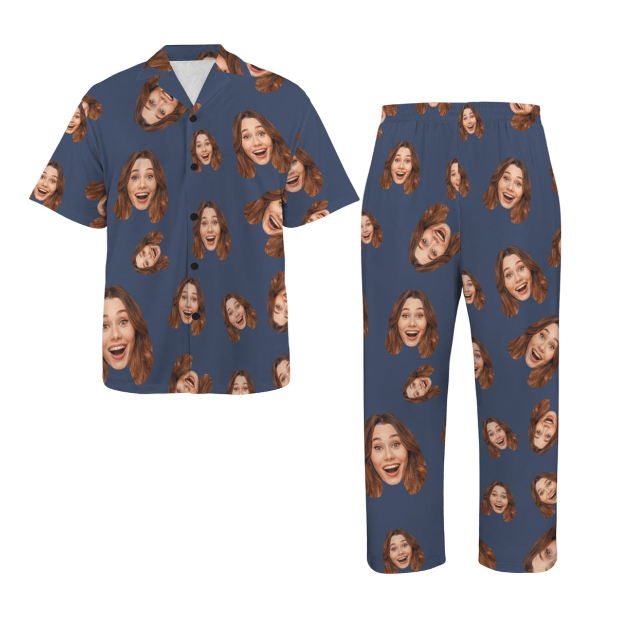 Custom Face Multi-Color Pajamas | Personalized Men's V-Neck Pajama Set Valentine's Gift