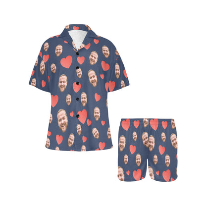Custom Heart Multi-Color Pajamas | Personalized Women's V-Neck Short Pajama Set Gift for Her