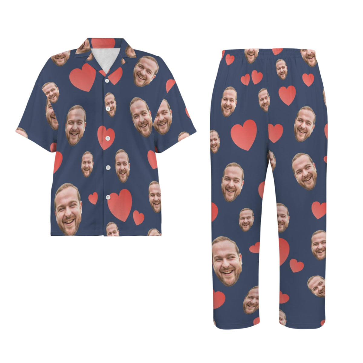 Custom Heart Multi-Color Pajamas | Personalized Women's V-Neck Pajama Set Christmas Gift
